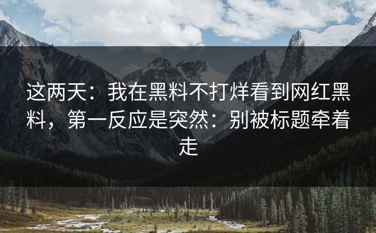 这两天：我在黑料不打烊看到网红黑料，第一反应是突然：别被标题牵着走